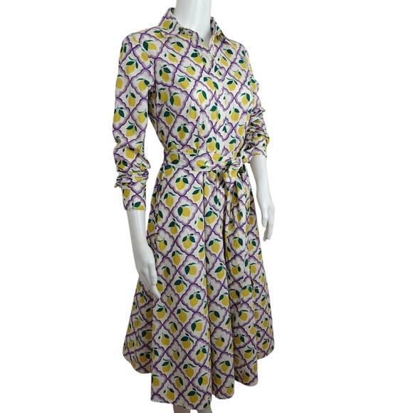 Boden Amy Lavender Lemon Grove Midi Shirt Dress Size 2 Petite Cotton Button Up - Picture 6 of 14